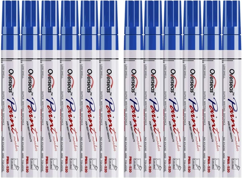 Lesun Blue Paint Pens, 12 Pack Waterproof Oil-Based Paint Pen Set, Quick Dry and Permanent, Markers for Rock, Stone, Ceramic, Wood, Fabric, Plastic, Canvas, Glass, Mugs, Tires - Image 1